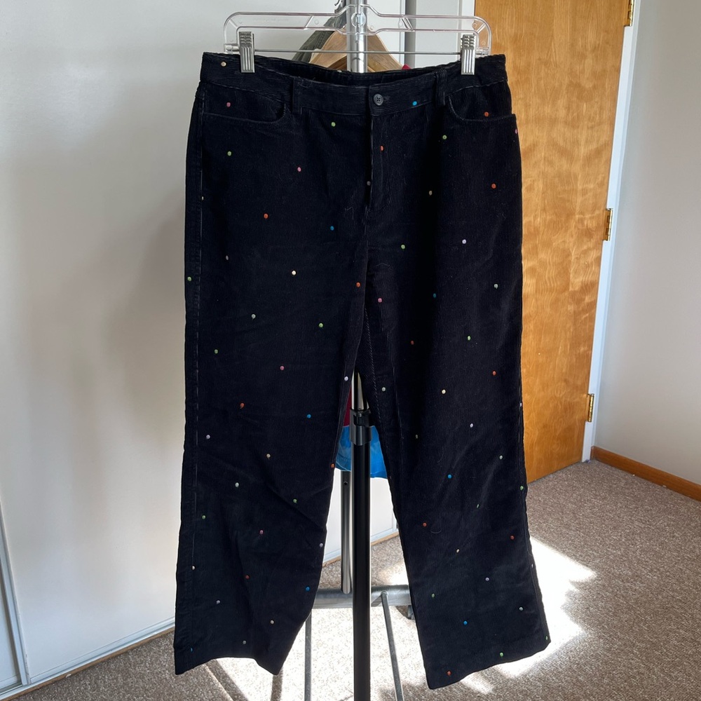 Rafaella Black Corduroy Pants with Colorful Polka Dots